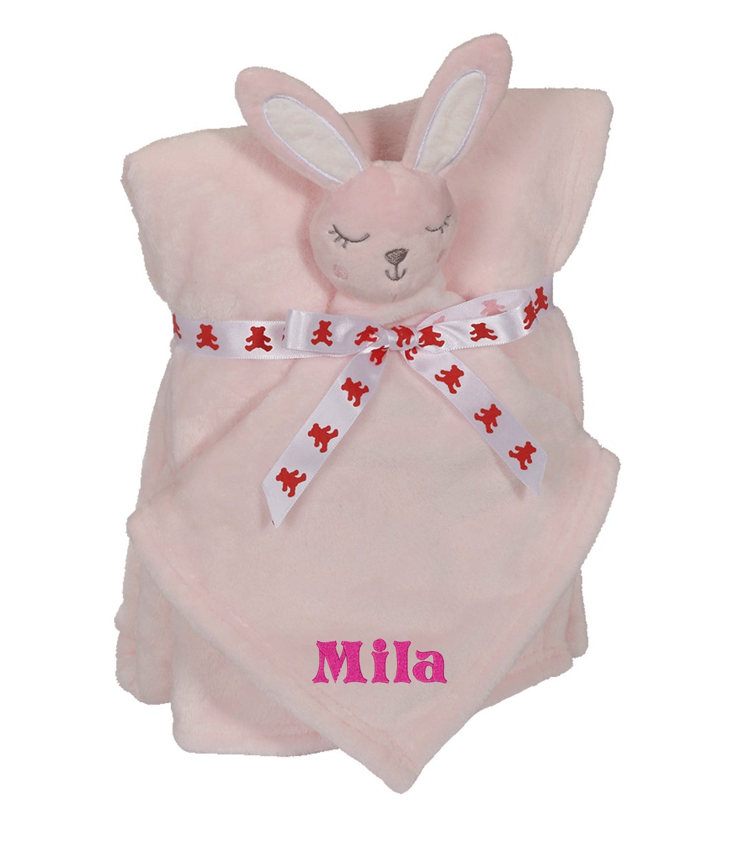 Personalized Pink Bunny Lovie and Blanket Set Personalized - Etsy