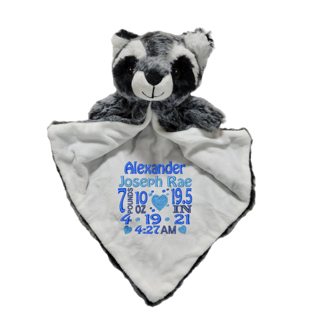 Personalized Security Blanket With Racoon Head Embroidered Personalized Lovie Etsy Canada