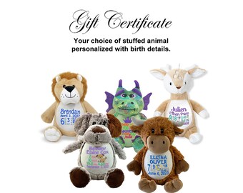 Gift Certificate for Personalized Stuffed Animal