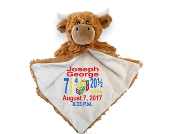 Personalized Highland Cow Lovie – Embroidered Baby Security Blanket