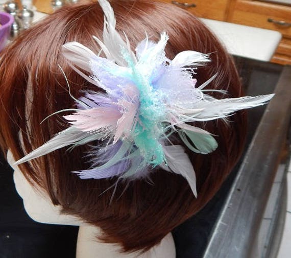 Exotic Hair Clip Wild Feather Fascinator Pastel Feather Hair
