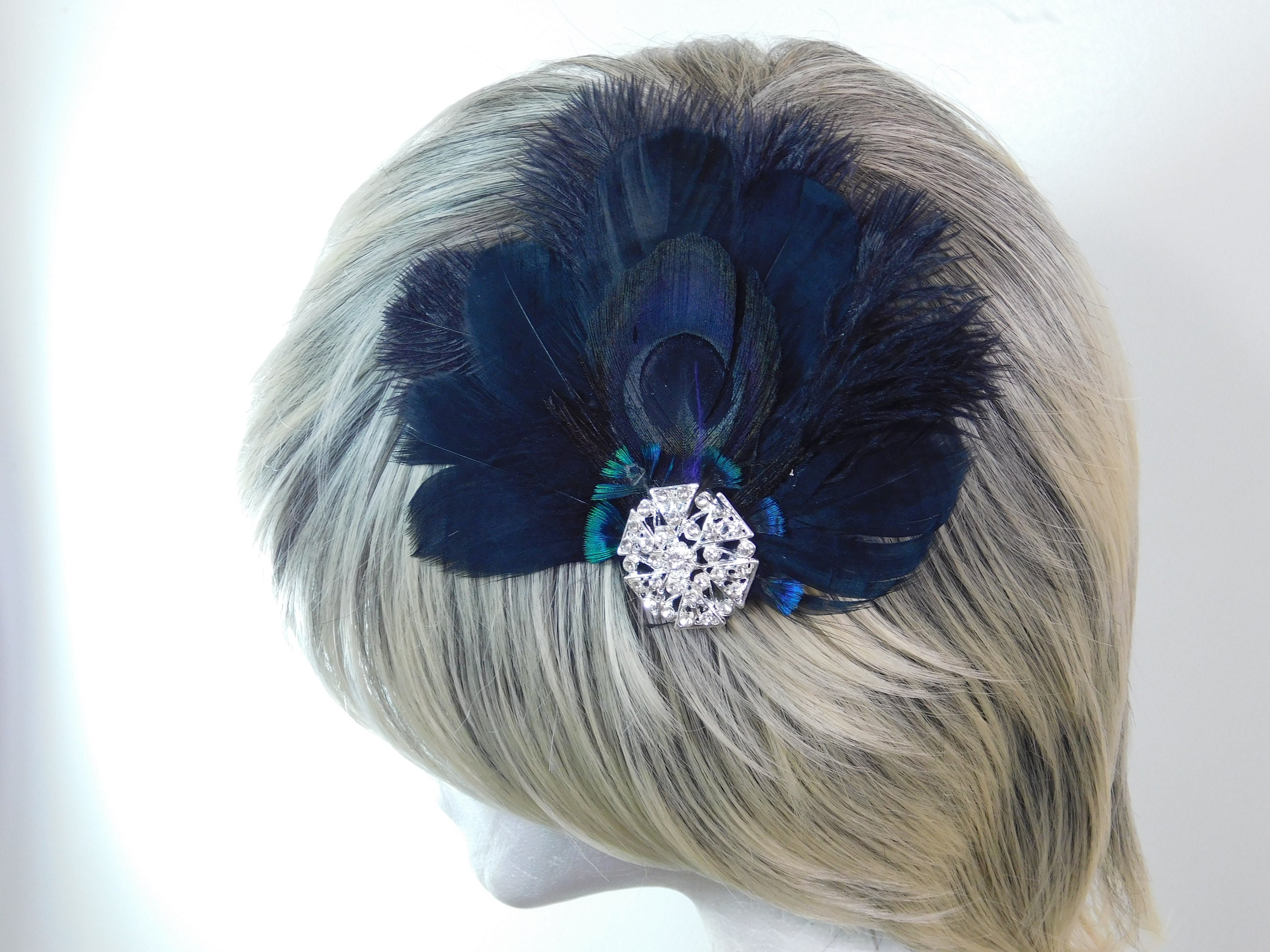Feather Hair Clip - Black Ostrich Feather Fascinator 