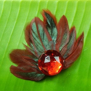 Red Feather Hair Clip Red Feather Fascinate Black Hair Piece Red Hair Comb Red Crystal Hair Bow image 5