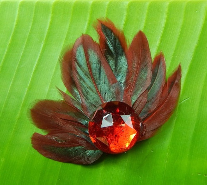 Red Feather Hair Clip Red Feather Fascinate Black Hair Piece Red Hair Comb Red Crystal Hair Bow image 5