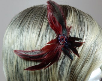 Pinza de pelo de plumas escarlata - fascinación roja - tocado negro - lazo de pelo rojo - pieza de pelo rojo escarlata