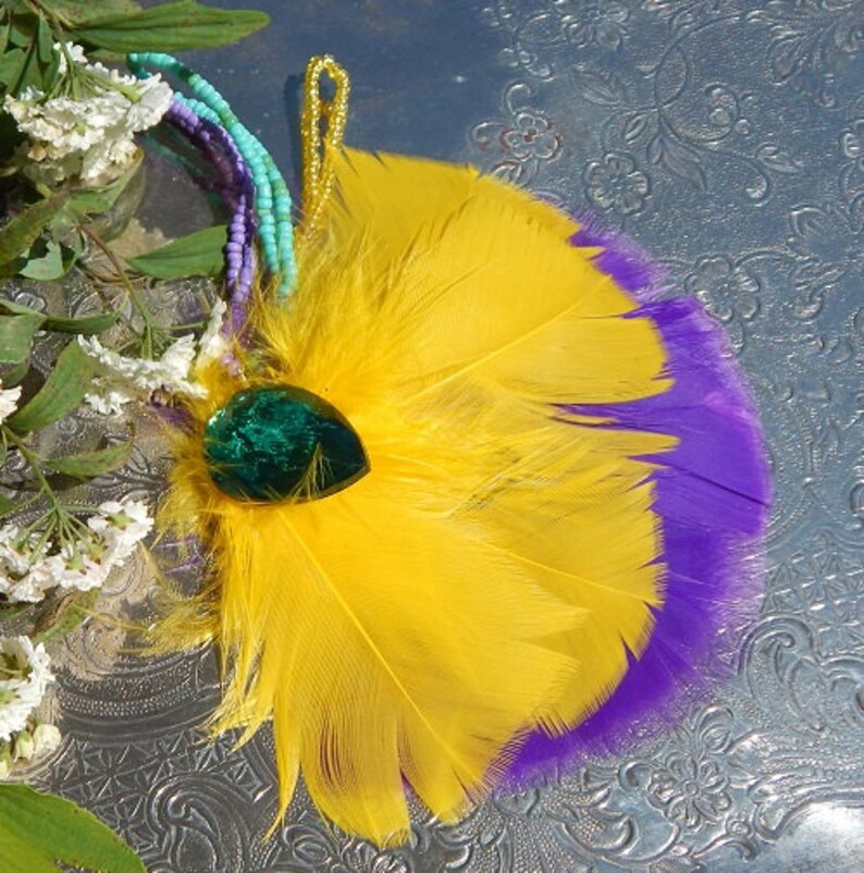 mardi gras feather hair clip
