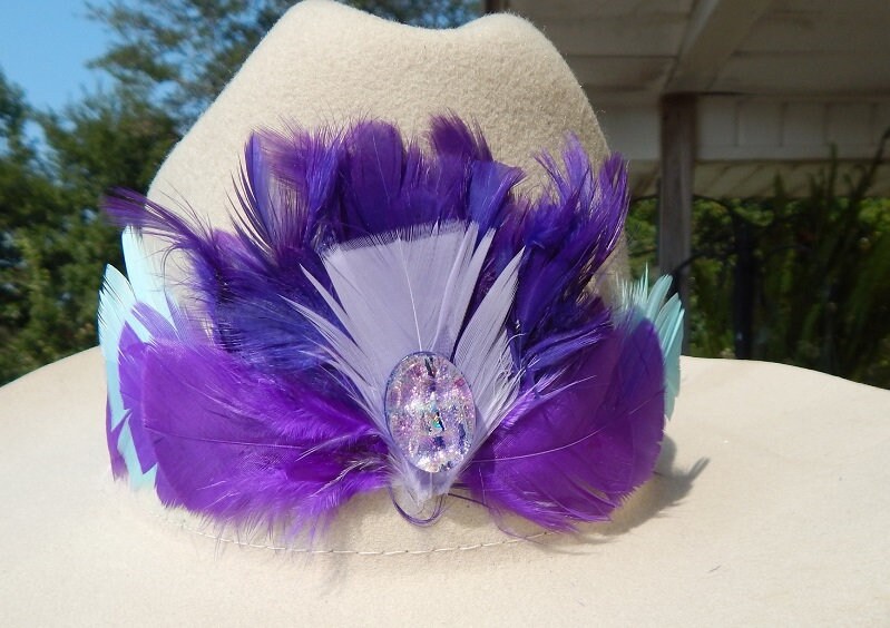 Purple Feather Hat Band - Rhinestone Jewel Hat Accessory  display picture 3