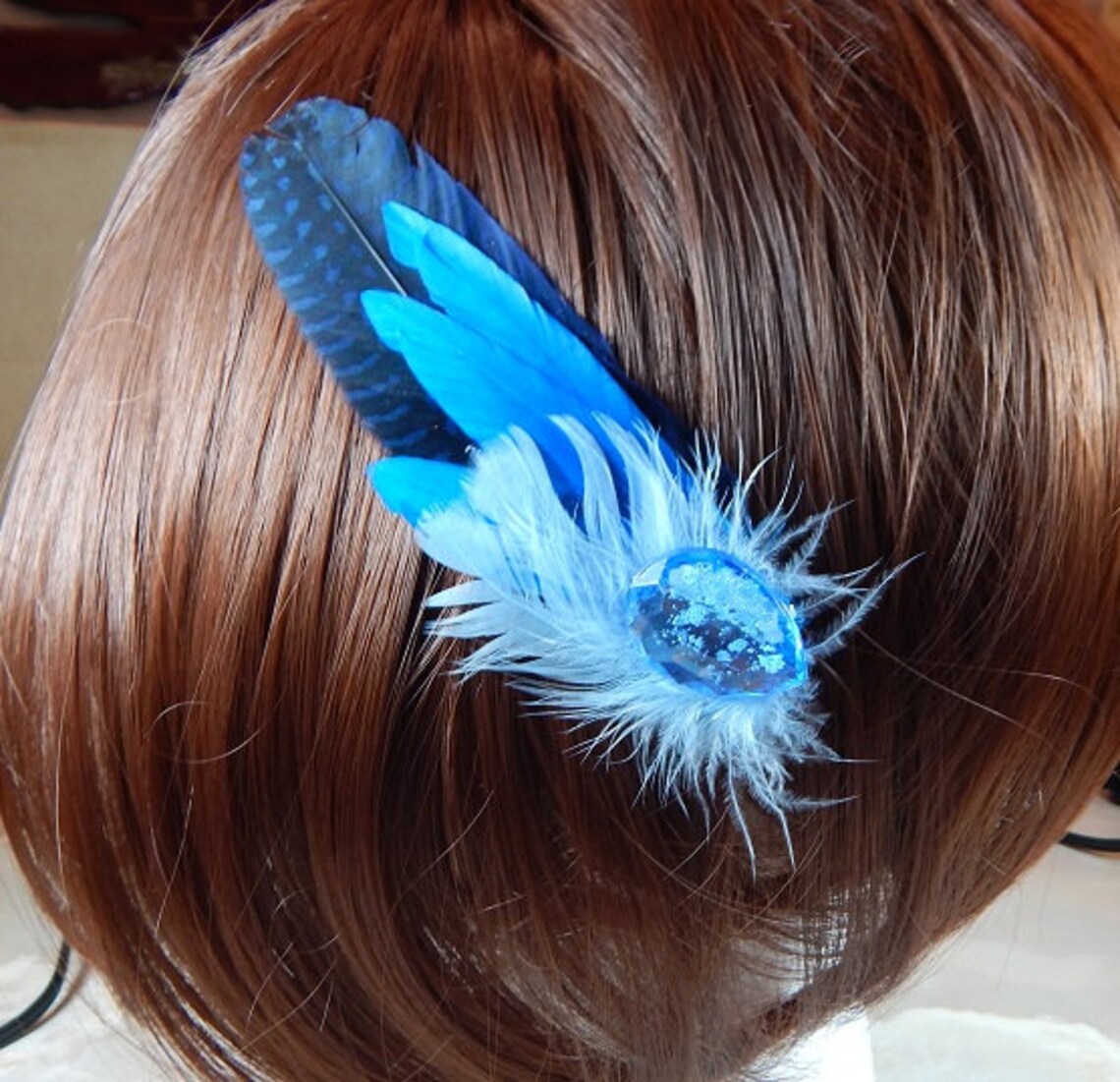 Blue Feather Hair Clip Triple Shades of Blue Feather Etsy New Zealand