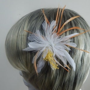 Feather Flower Fascinator Hair Clip Resembles Rare Night Blooming Cereus White Hair Pin Orange Hair Comb White Hair Piece 画像 4