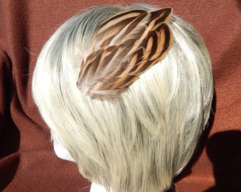 Layered Mallard Duck Feather Hair Clip - Brown Feather Fascinator - Duck Hair Clip - Ivory Hair Pin
