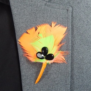 Halloween Feather Boutonniere - Glow-In-the-Dark Lapel Pin - Party Boutonniere - Costume Boutonniere