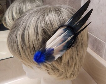 Enten Feder Fascinator - Feder Haarspange, Blaue und Natur Tipped Entenfedern - Indischer Kopfschmuck - Blauer Kopfschmuck