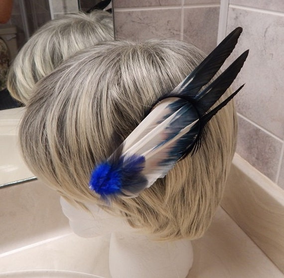 Feather Hair Clip Blue And Natural Tipped Duck Feathers Etsy