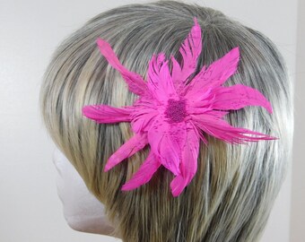 Pink Feather Hair clip -  Pretty in Pink Feather Fascinator - Glitter Hair Pin - Dance Hair Comb - Recital Fascinator