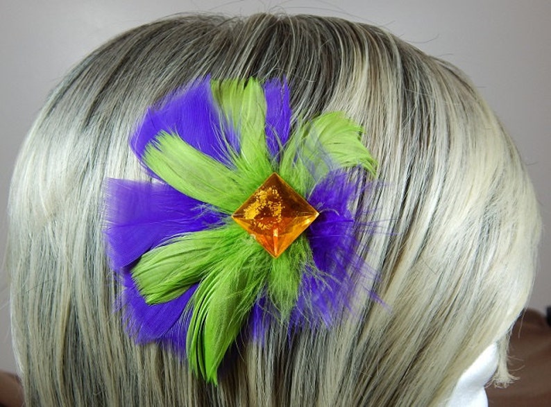 mardi gras feather hair clip