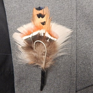 Hooked Feather Boutonniere - Wedding Boutonniere with Fishing Hook - Natural Pheasant Feather Boutonniere - Prom Boutonniere - Fisherman