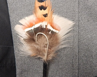 Hooked Feather Boutonniere - Wedding Boutonniere with Fishing Hook - Natural Pheasant Feather Boutonniere - Prom Boutonniere - Fisherman