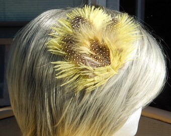 Yellow Guinea Feather Fascinator - Yellow Hair Clip - Yellow Guinea Feather Hair Piece - Ostrich Hair Bow