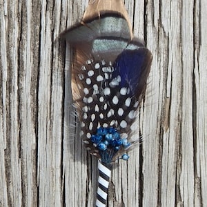 Rustic Boutonniere - Candy Cane Lapel Pin - Spotted Feather Boutonniere - Brown Boutonniere - Prom Boutonniere - Homecoming Boutonniere