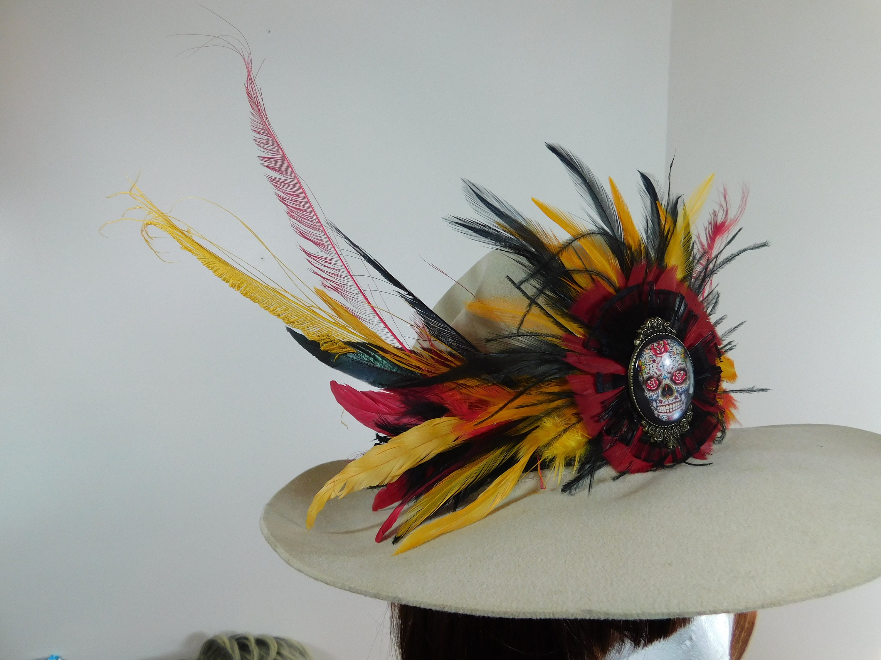 Feather Hat Pin Large Red Hat Band 