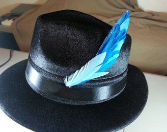 Blue Feather Hat Pin - Arrow Shape Hat Accessory - Cowboy Hat Trim - Glitter Stick Pin - Blue Mens Hat Feathers