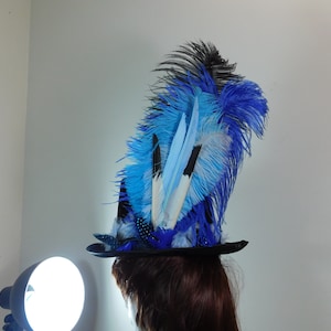Blue Feather Hat Band - Rhinestone Hat Accessory - Festival Hat Band - Cowboy Hat Band - Hat Plume - Band Hat