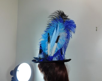 Blue Feather Hat Band - Rhinestone Hat Accessory - Festival Hat Band - Cowboy Hat Band - Hat Plume - Band Hat