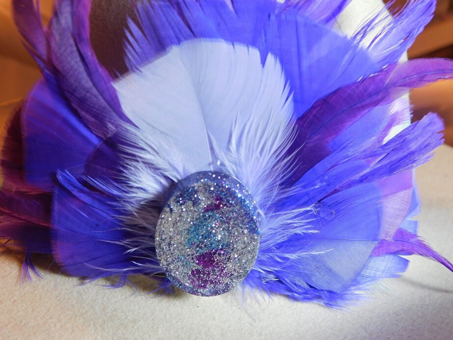 Purple Feather Hat Band - Rhinestone Jewel Hat Accessory  display picture 2