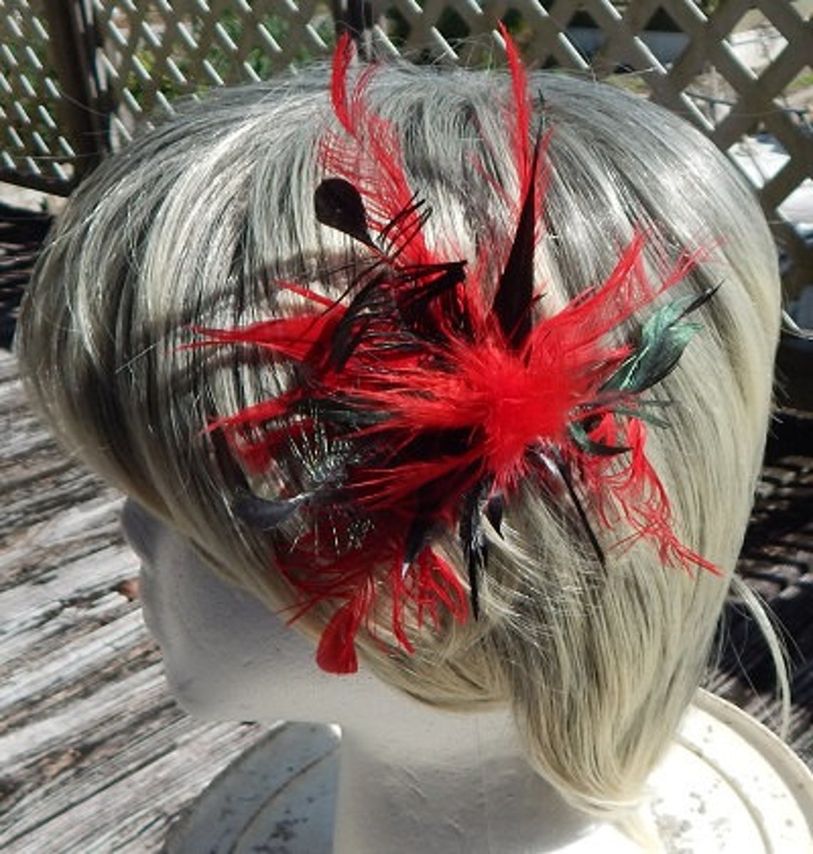 Pear Bear Twisted Red Hair Clip Fascinator With Feather