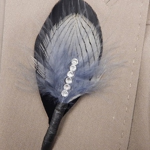 Feather Boutonniere with Rhinestone Bling - Wedding Boutonniere - Prom Boutonniere - Homecoming Boutonniere
