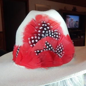 Rippin&#39; Red Feather Hat Band - Cowboy Hat Band with Guinea Feathers - Wrestling Hat Accessory - Rodeo Hat Band