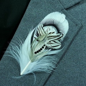 Symbolic Feather Boutonniere - Black Zebra Feather Prom Boutonniere -  Boutonniere for Groom - Homecoming Boutonniere