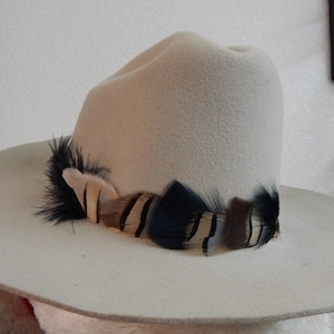 Partridge Feather Hat Band - Natural Cowboy Hat Band - Festival Hat Band - Black Feather Hat Accessory - Tan Hat Band