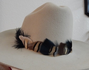 Banda de sombrero de plumas de perdiz - Banda de sombrero de vaquero natural - Banda de sombrero de festival - Accesorio de sombrero de plumas negras - Banda de sombrero de bronceado