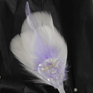 Simple but striking white musical boutonniere accented in lavender with guitar pick - Prom Boutonniere - Homecoming