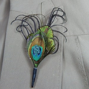 Peacock Feather Boutonniere  - Distinctive Groom Lapel Pin - Glitter Boutonniere - Bling Prom Boutonniere - Homecoming Boutonniere