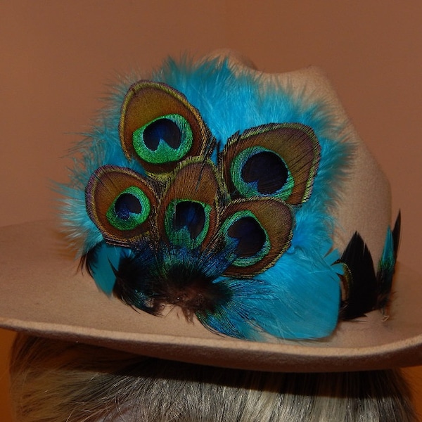Peacock Feather Hat Band - Blue Hat Band - Cowboy Hat Band - Western Hat Band - Festival Hat Band - Green Hat Band