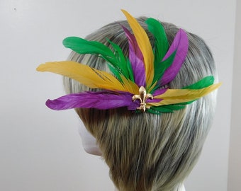 Mardi Gras Hair Pin Verde, Púrpura y Amarillo, Godl Fluer de lis