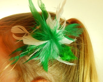 Shamrock Feather Fascinator - Green Hair Piece - White Hair Comb - Dance Hair Pin - Party Hair Piece - St. Patricks Hair Clip