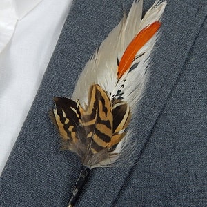 Rare Feather Boutonniere - Pheasant Feather Lapel Pin - Groom Boutonniere - Natural Feather Boutonniere - Prom Boutonniere