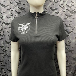 Baphomet pentagram Short Sleeve Zip Top front and back print