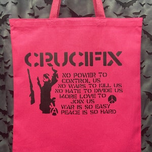 Tote Bag pink Crucifix anarcho Punk Crust