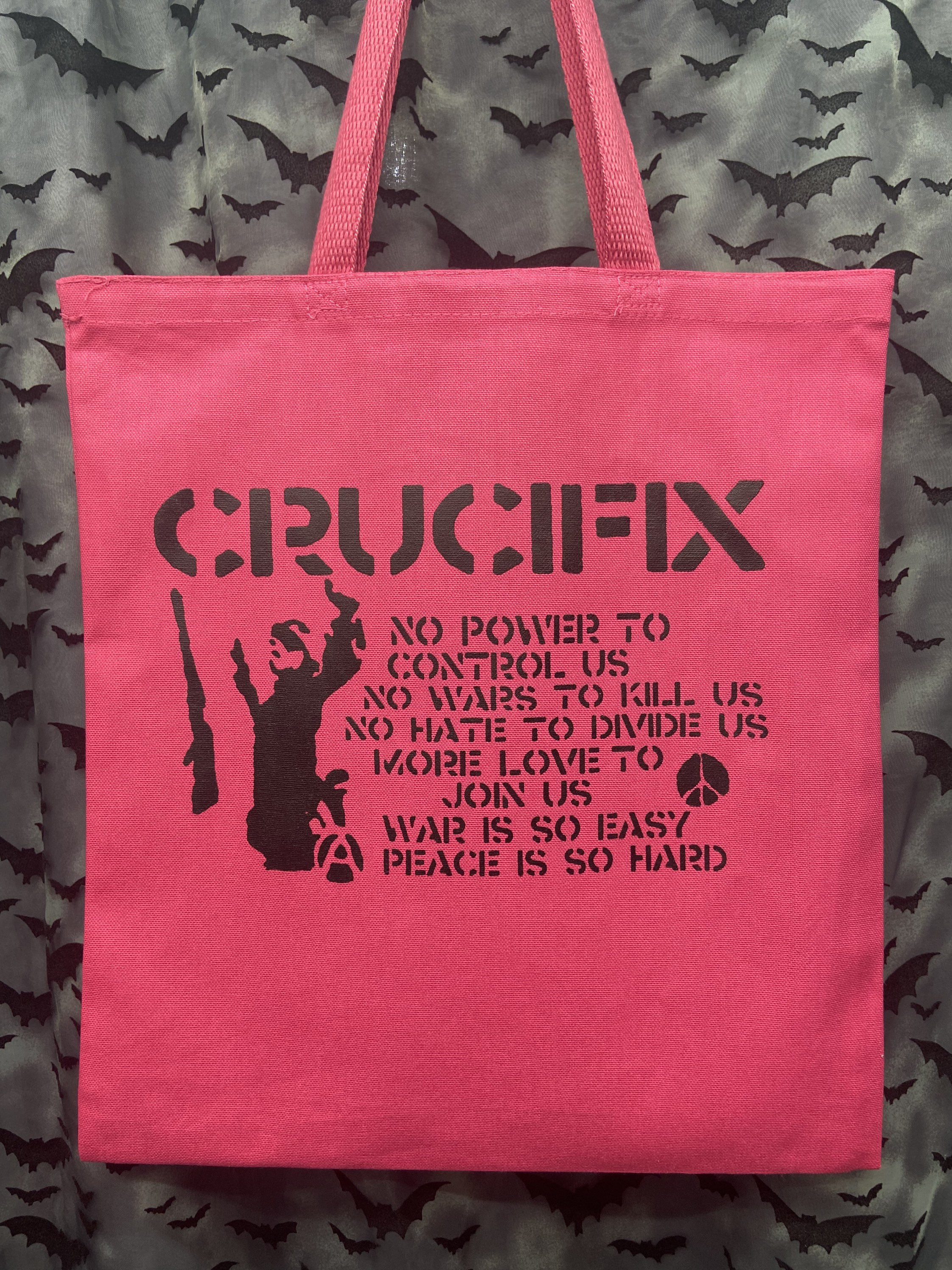 Tote Bag pink Crucifix anarcho Punk Crust