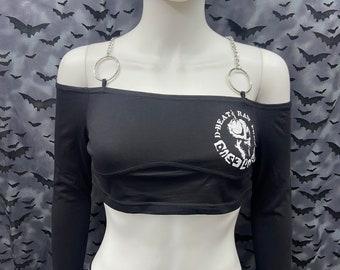 Disclose Kette Riemen Long Sleeve abgeschnitten schwarz Top Punk d Beat Kruste