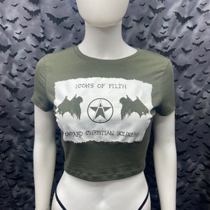 Icons of Filth fashion forest green cropped short sleeve top anarcho punk crust