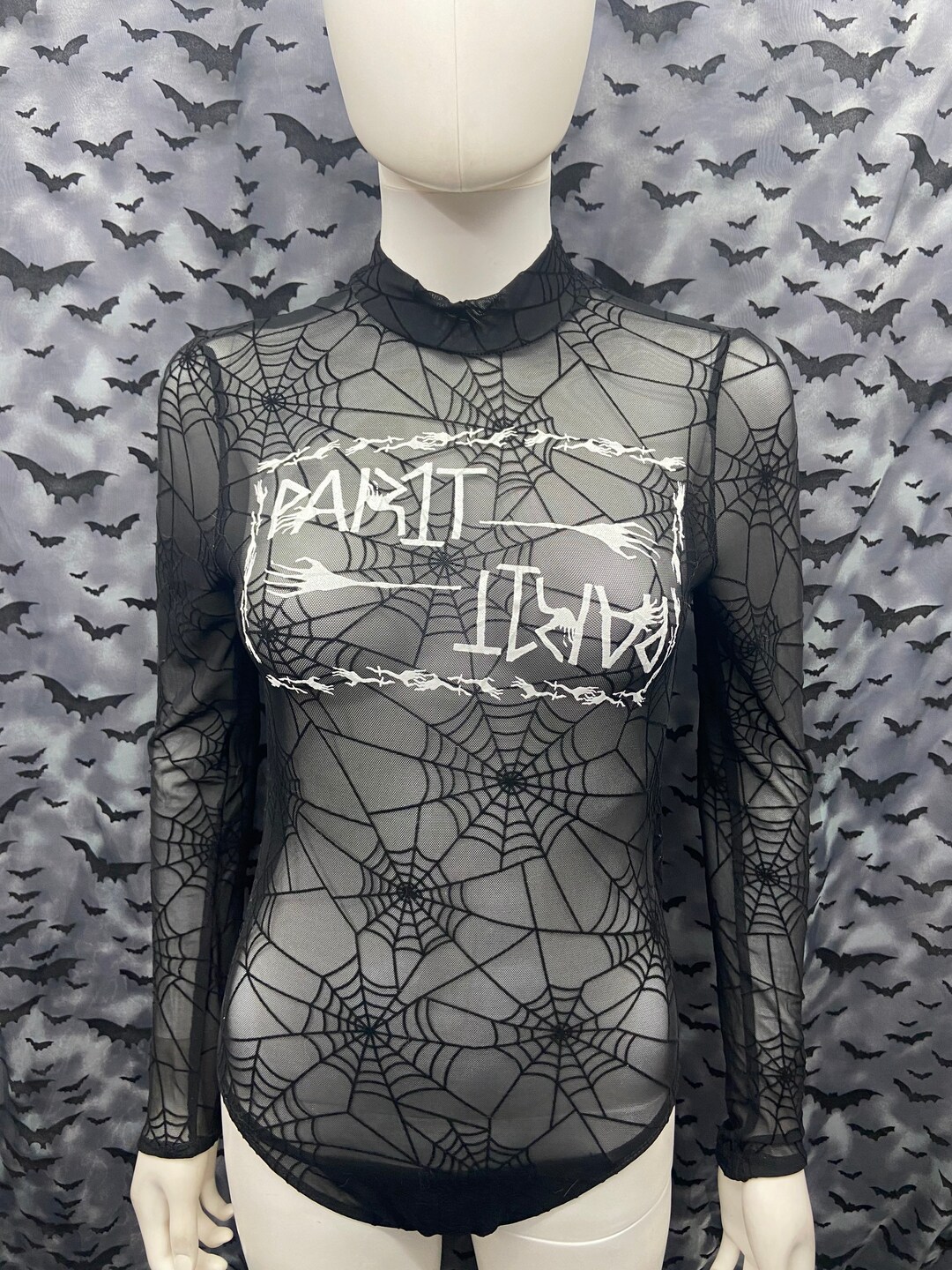 Part 1 Bodysuit Sheer Spiderweb Design Long Sleeve Fashion Black Punk ...