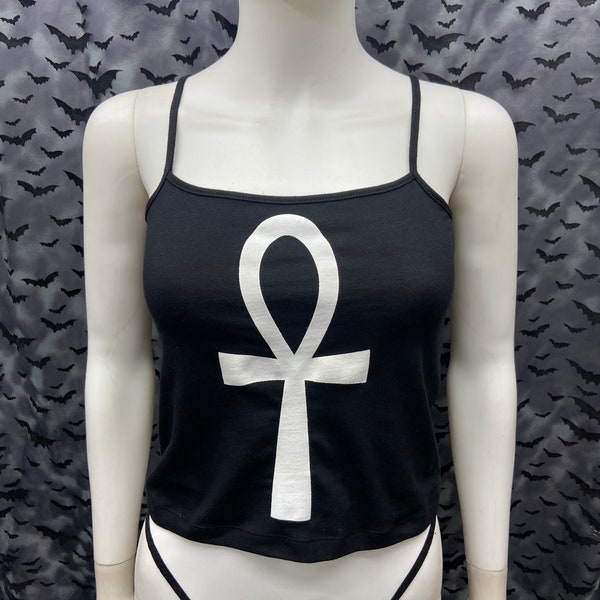 Ankh Egyptian black crop tank top goth gothic deathrock