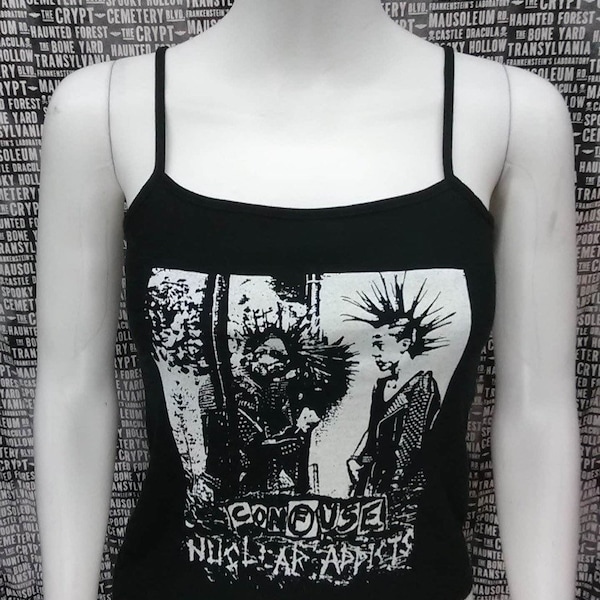 Confuse black crop tank top raw punk d beat