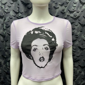 X Ray Spex lavender fashion sheer short sleeved crop top punk rock pogo poly