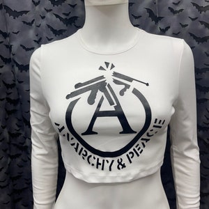Crop top blanc à manches longues Crass croûte punk anarcho